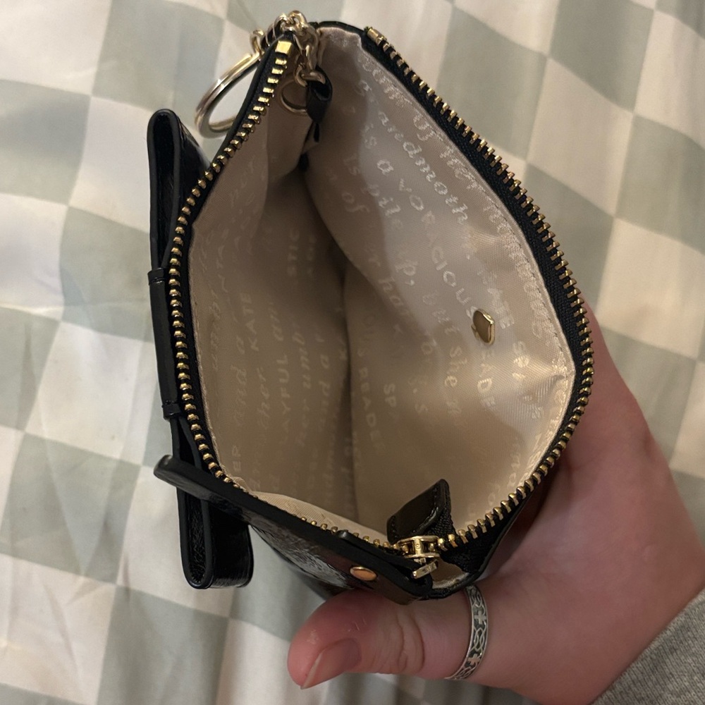 Kate Spade Glossy Black Leather Wristlet with Gold Ring — Storybook Lining - Picture 5 of 16